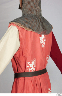  Photos Medieval Knight in cloth armor 6 leather belt mail hood medieval clothing red vest with czech emblem red white and gambeson upper body 0005.jpg